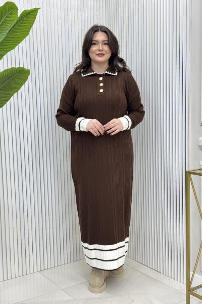 Afife Triko Elbise Kahverengi