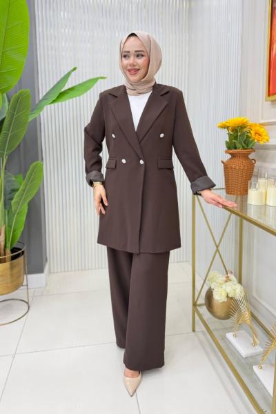 Ayşin Pantolonlu Takım Kahverengi
