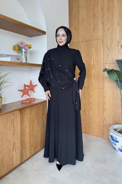 Beyza Pelerinli Elbise Siyah