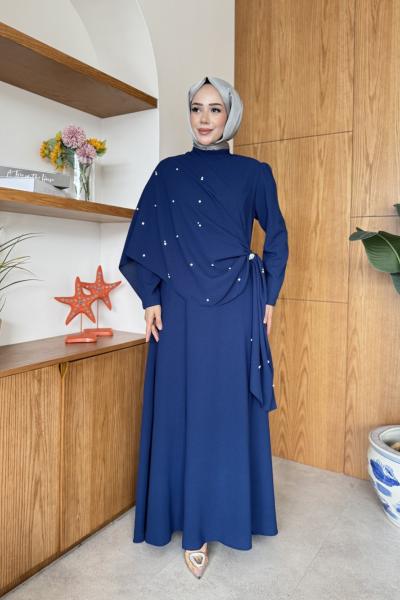 Beyza Pelerinli Elbise Lacivert
