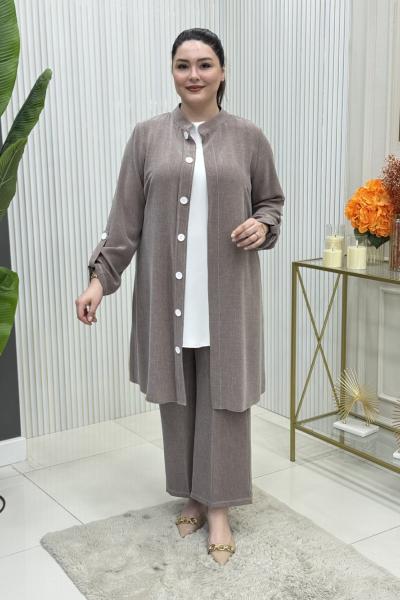 Buse Üçlü Takım Koyu Vizon