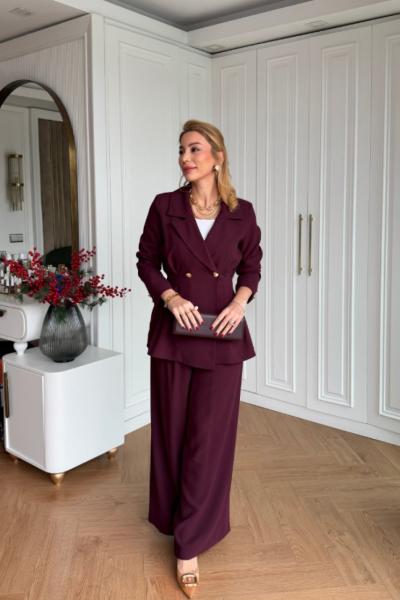 Çiçek Pantolonlu Takım Bordo