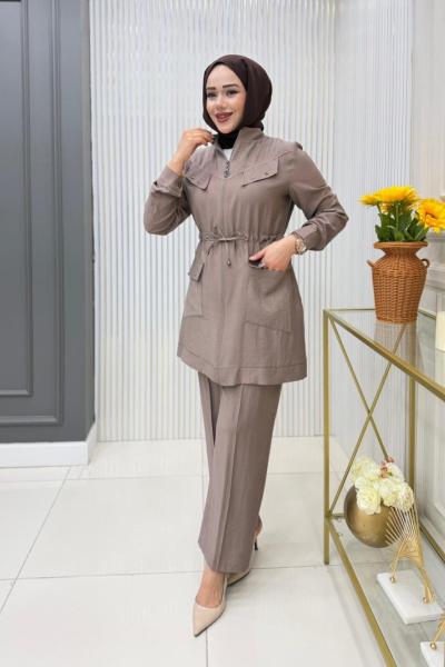 Dilara Tunik Takım Koyu Vizon