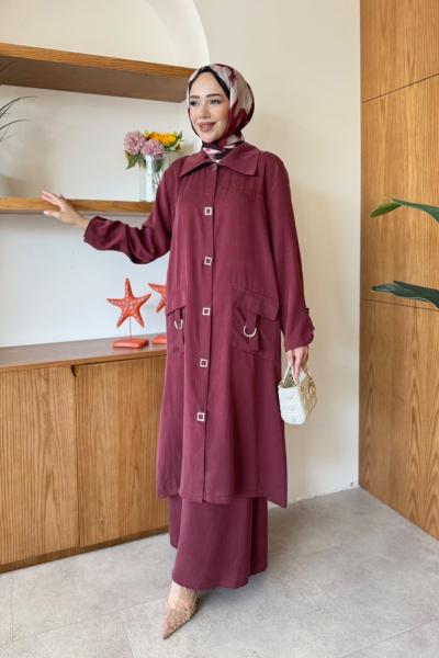 Ecrin Pantolonlu Takım Bordo