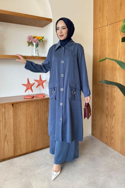 Ecrin Pantolonlu Takım Lacivert