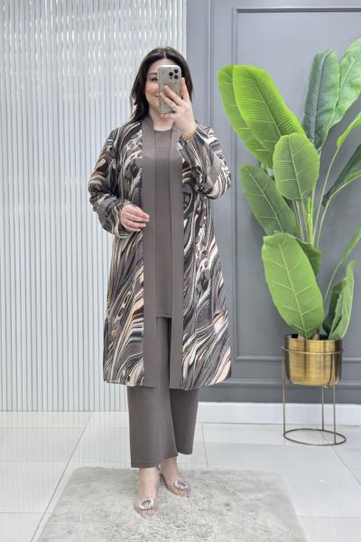 Feyza Üçlü Takım  Koyu Vizon