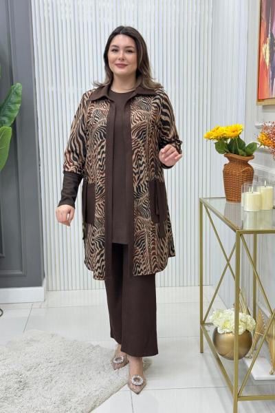 Firuze 3lü Takım Kahverengi