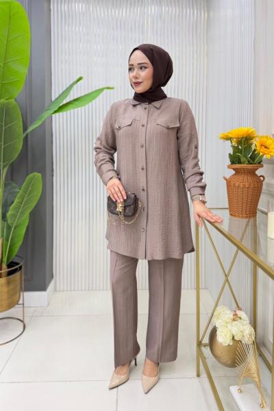 Gülşah Tunik Takım  Koyu Vizon