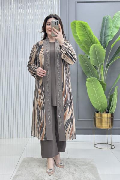 Hiranur Üçlü Takım Koyu Vizon