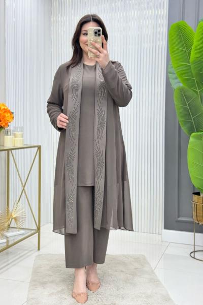 Hülya 3lü Takım  Koyu Vizon