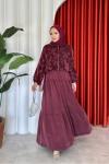 İkbal Elbise Takım Bordo
