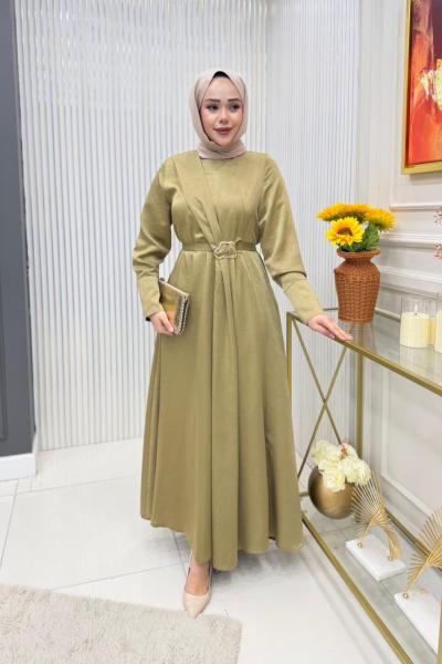 İpek Elbise  Yağ Yeşili