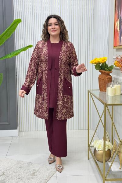 Kardelen 3lü Takım Bordo