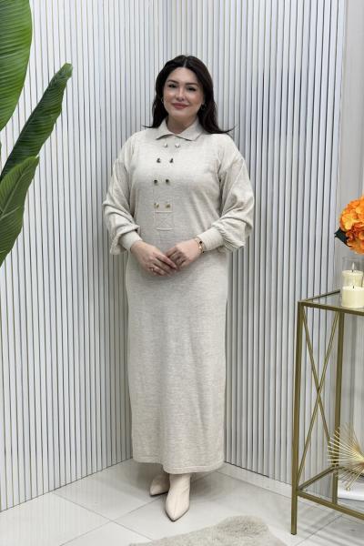 Lilyum Triko Elbise Taş Rengi