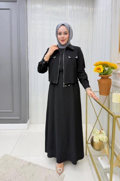 Meltem Ceketli Elbise Takım Siyah