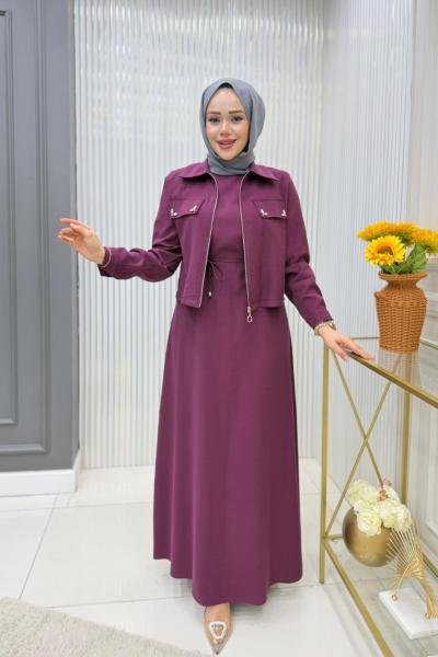 Meltem Ceketli Elbise Takım Mürdüm