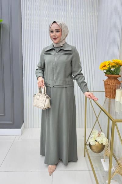 Meryem  Ceketli Elbise Takım  Haki