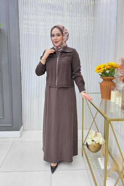 Meryem  Ceketli Elbise Takım  Kahverengi