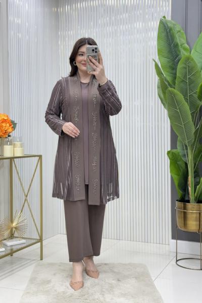 Müge Üçlü Takım Koyu Vizon