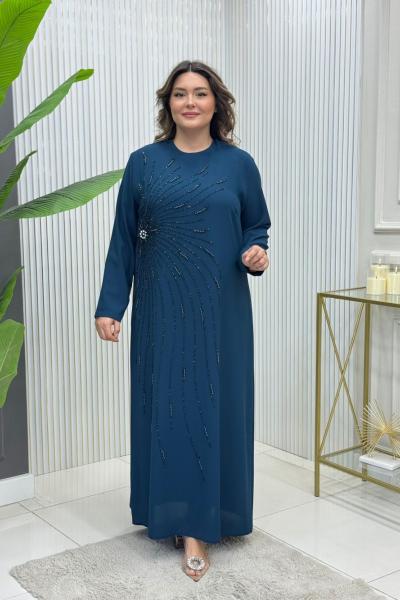 Nilgün Büyük Beden Abiye Petrol Mavisi