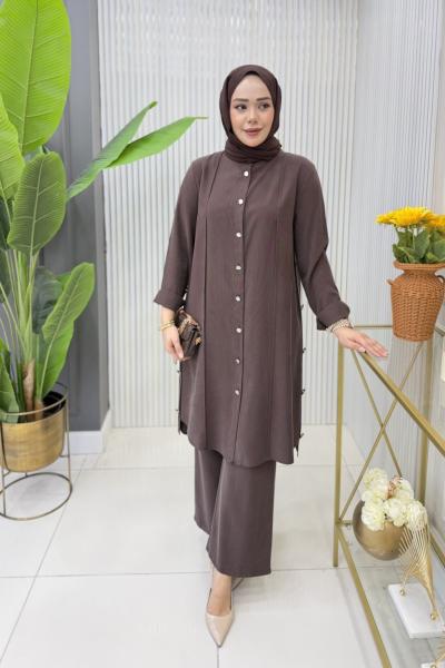 Sakine Tunik Takım Kahverengi