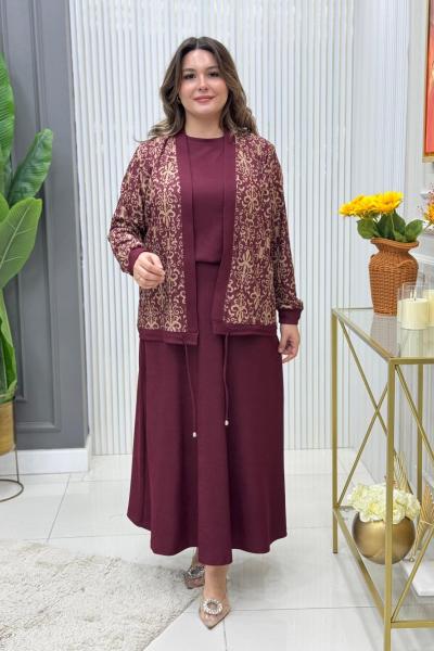 Sümeyra 3lü Etekli Takım Bordo