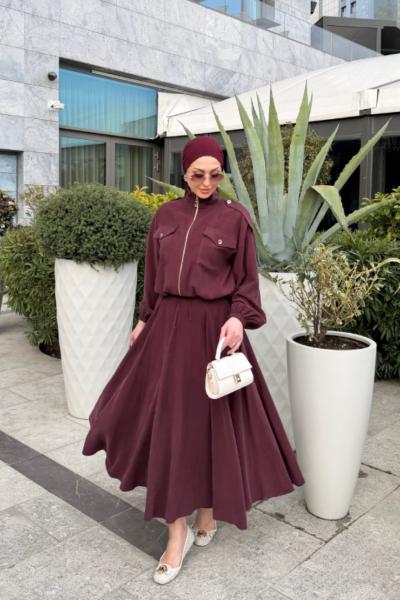 Sümeyra Etekli Takım Bordo