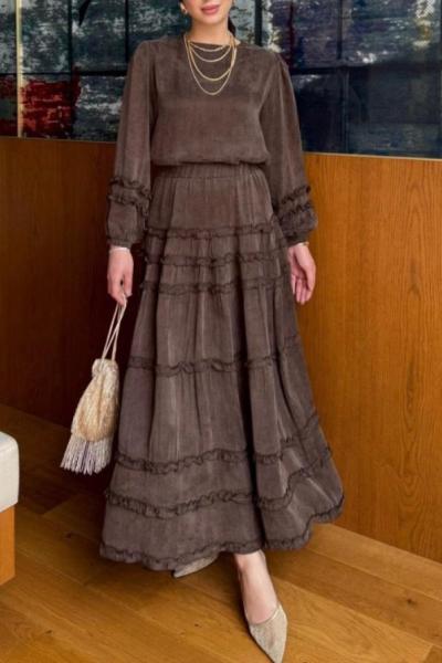 Sümeyye Etekli Takım Kahverengi