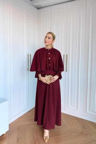 Adile Elbise Bordo Bordo