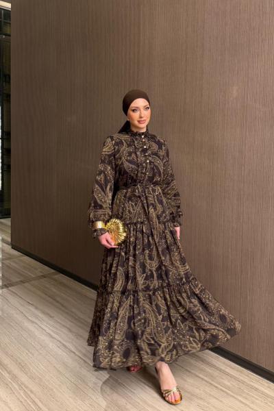 Aleda Acı Kahve  Desenli Elbise  Acı Kahve