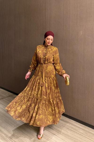 Aleda Sarı Desenli Elbise  HARDAL