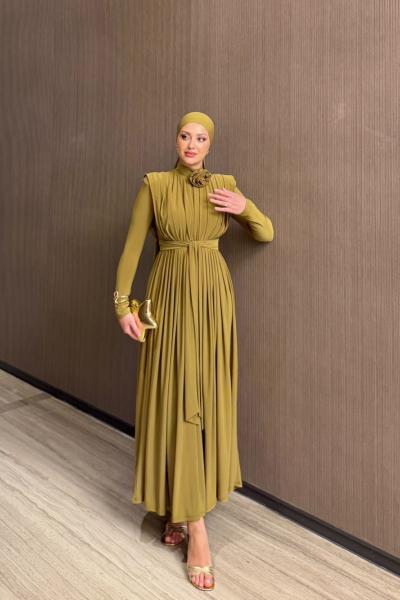 Aslı Elbise Yağ Yeşili YAĞ YEŞİLİ