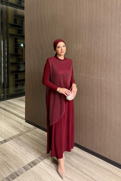 Atiye Elbise Bordo Bordo