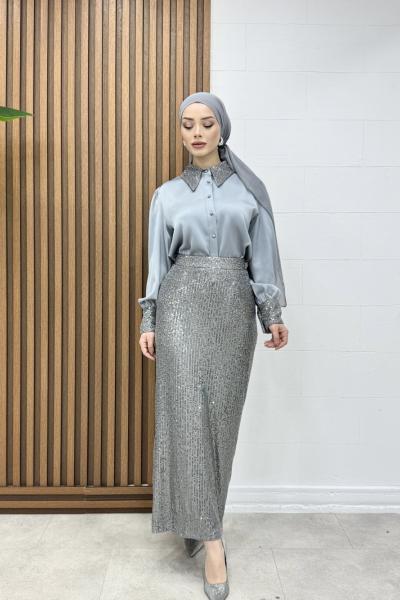 Ayışığı Etekli Takım Gri Gri