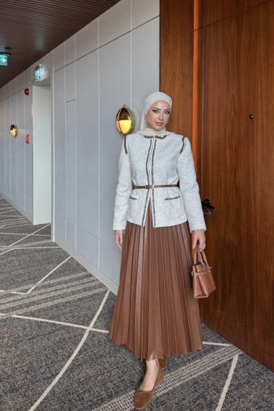 Ayla Etekli Takım Bej Bej