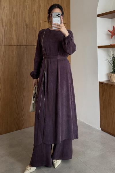 Ayşin Pantolonlu Takım Mürdüm MÜRDÜM