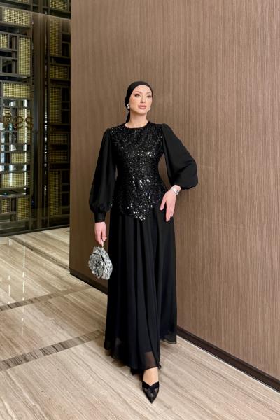 Belgin Elbise Siyah Siyah