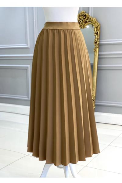 Beli Lastikli Piliseli Etek Taba Taba