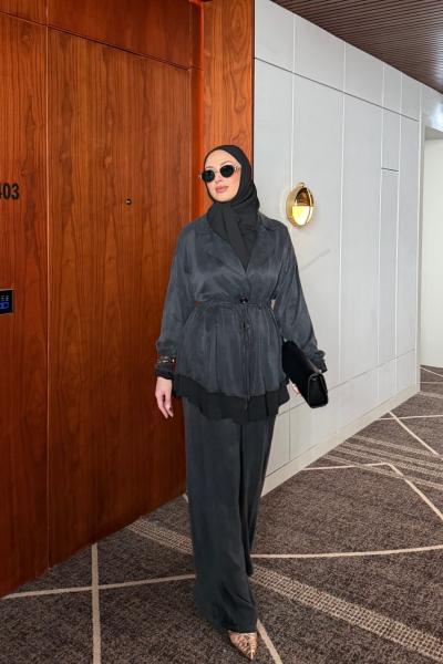 İpek Elbise Siyah Siyah