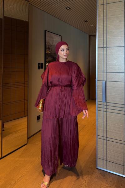 Beliz Pantolonlu Takım Bordo  BORDO