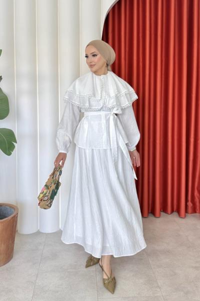 Belma Etekli Takım Beyaz Beyaz