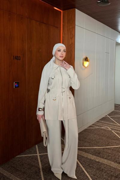 Benan Pantolon Takım Krem Krem