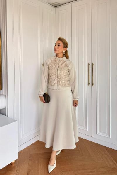 Bengü Etekli Takım Bej Bej