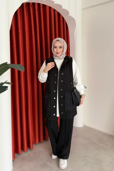 Berfin Üçlü Pantolon Takım Siyah Siyah