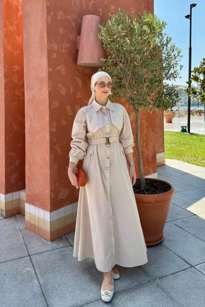 Berna Trenç Elbise Bej Bej