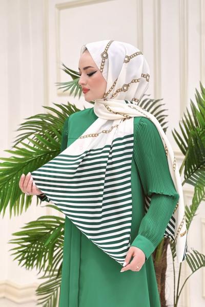 Chain Desen Medine İpeği Şal- Zümrüt Zümrüt