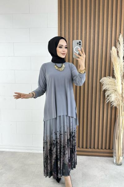 BTK DİLŞAH ETEKLİ TAKIM 6602 GRİ Gri