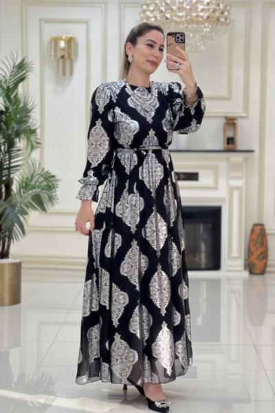 Btk Gülce Elbise 5965 Siyah Gümüş  Siyah-Gümüş
