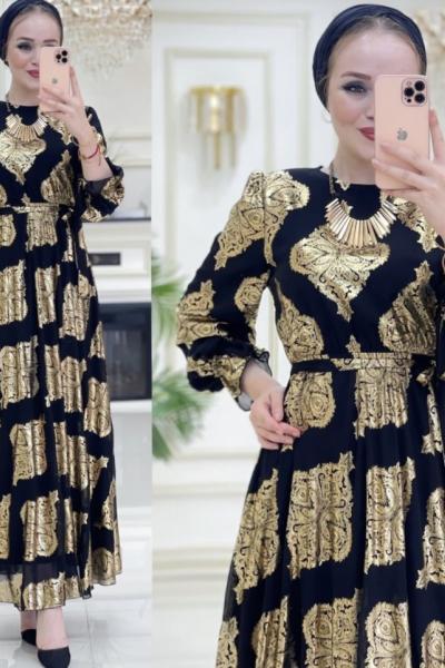 Btk Gülce Elbise 5965 Siyah Gold Siyah-Gold