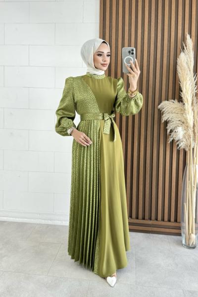 BTK JULİDE ELBİSE 6526 fıstık yeşili Fıstık Yeşili